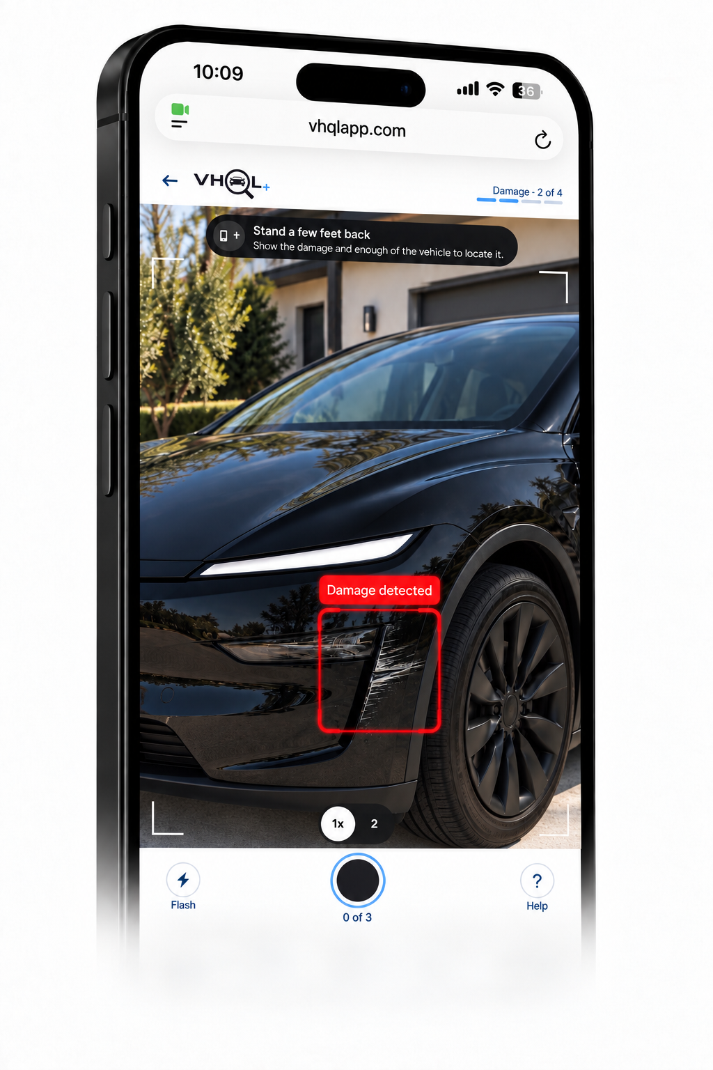 VHQL mobile scan identifying damage on a vehicle